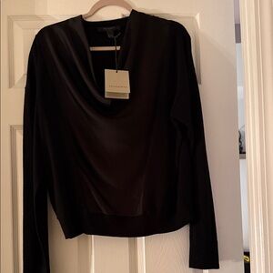 AllSaints Black Satin Cowl Neck Top with Tag